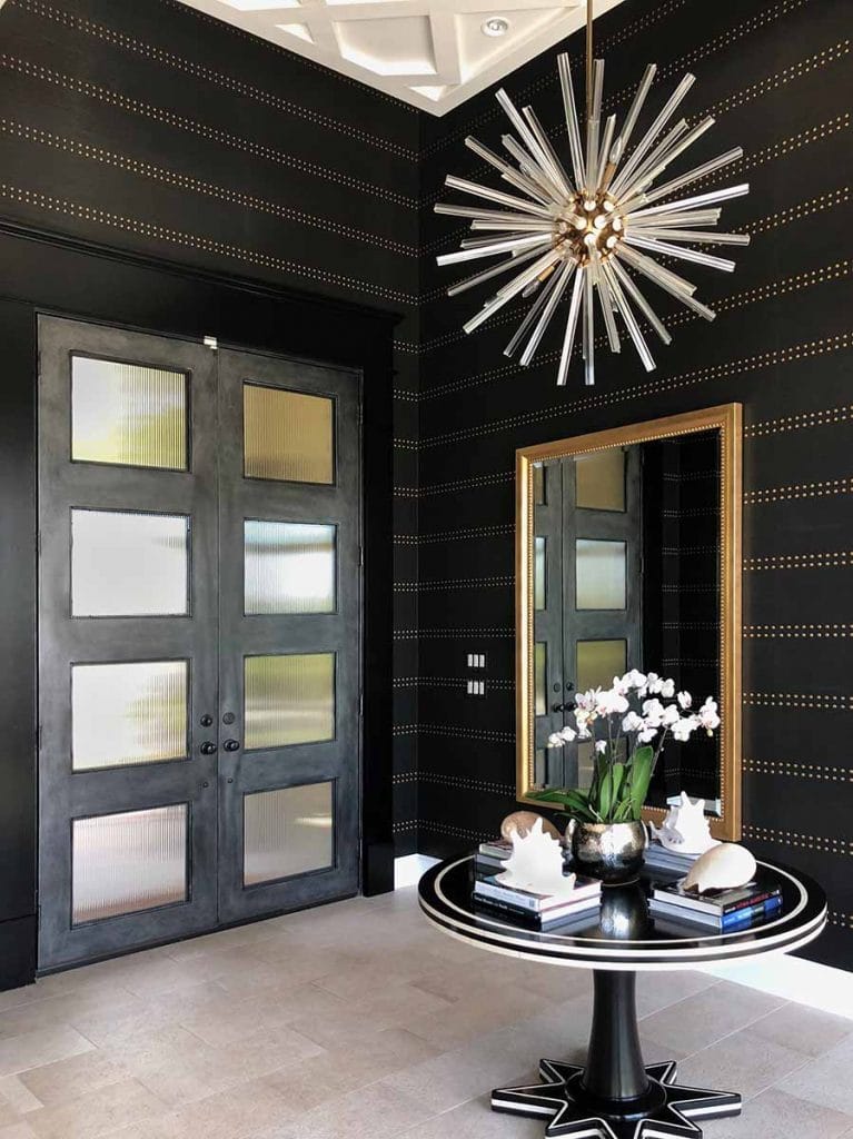 Black Studded Wallpaper Papermoonpainting Powder Room Design Black Feature Wall Grasscloth Wallpaper